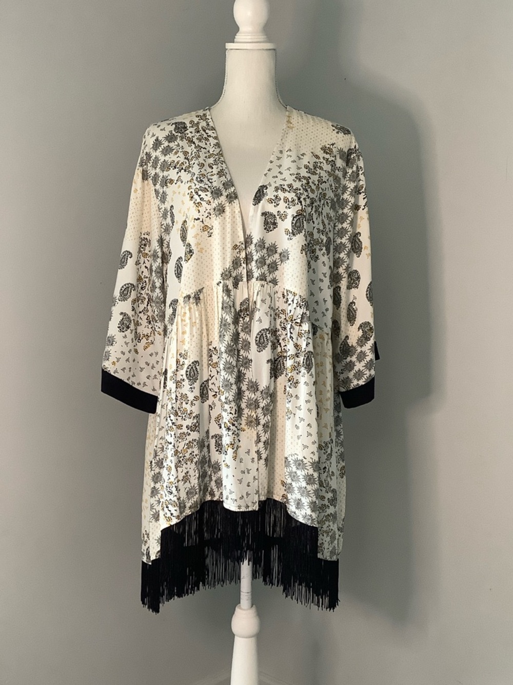 Mixed Print Fringe Kimono/Cardigan